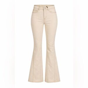 Ban.Jara High Rise Flare Jeans Women Sz 26 Cream Contrast Stitch NWT 70s Boho